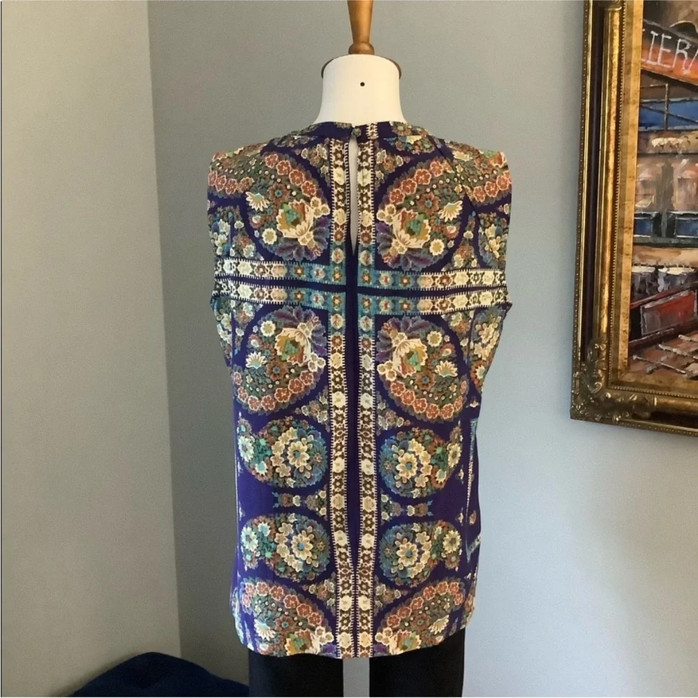 Nanette Lepore Silk Boho Floral Sleeveless Blouse Jewel Tone Print Size 4